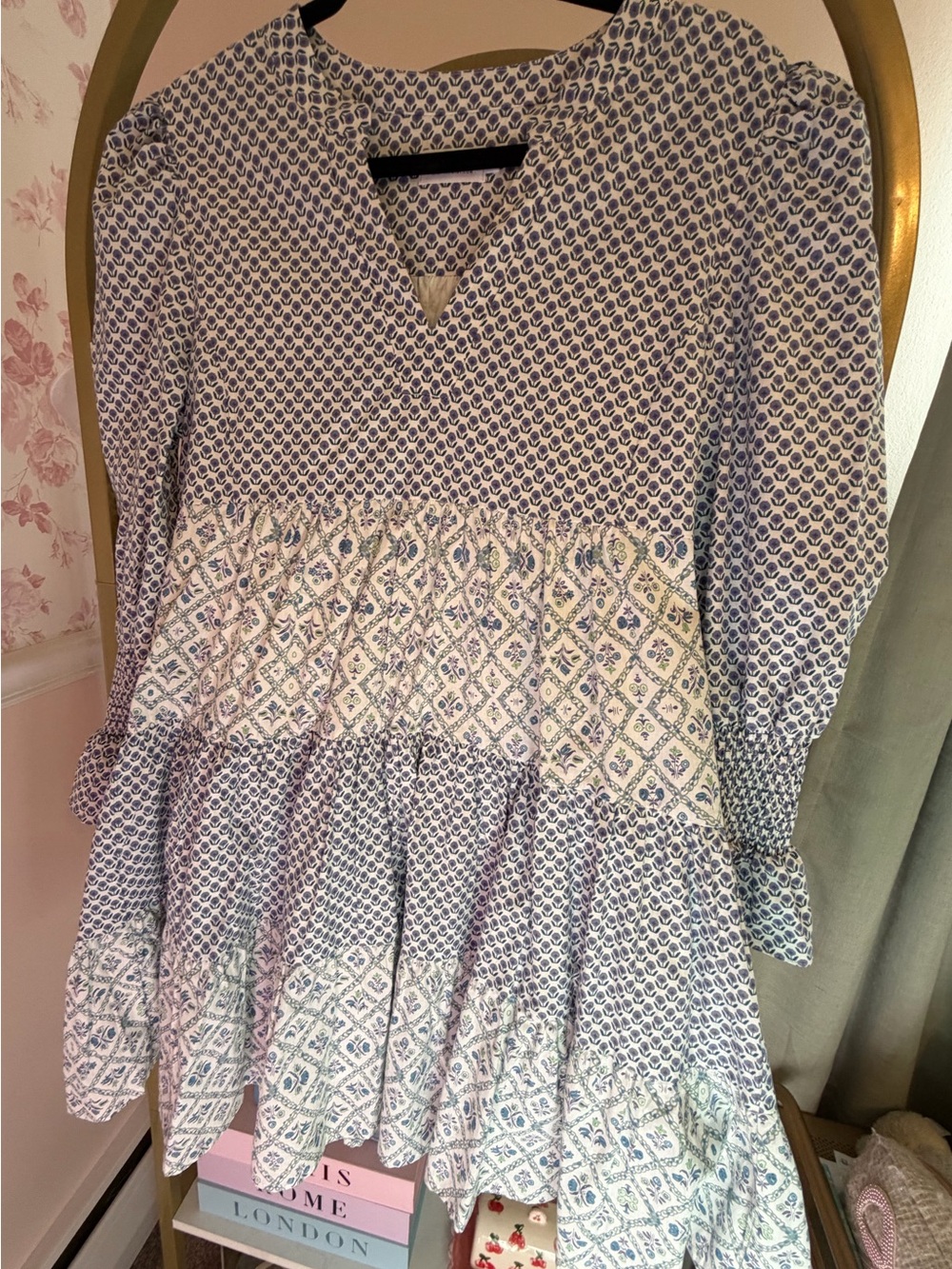 Shop The Mint Blue and White Printed Tiered Mini Dress